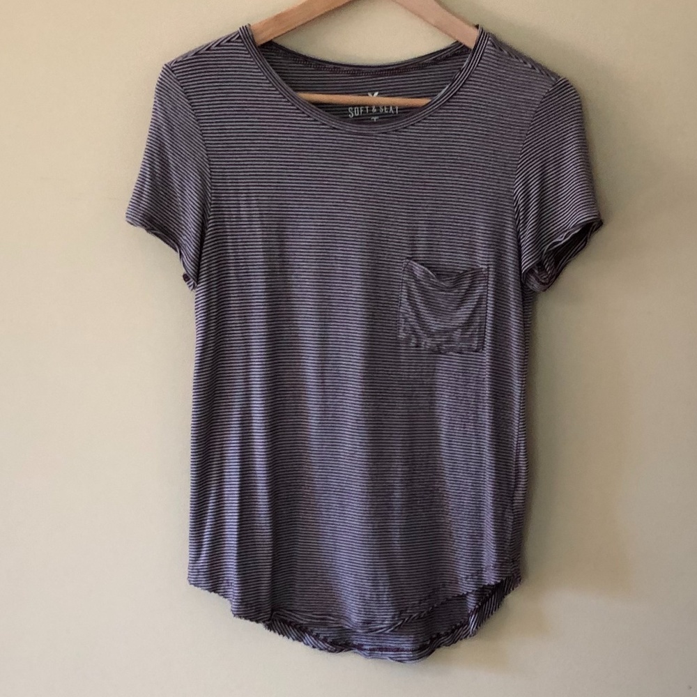 American Eagle Striped Pocket Tee